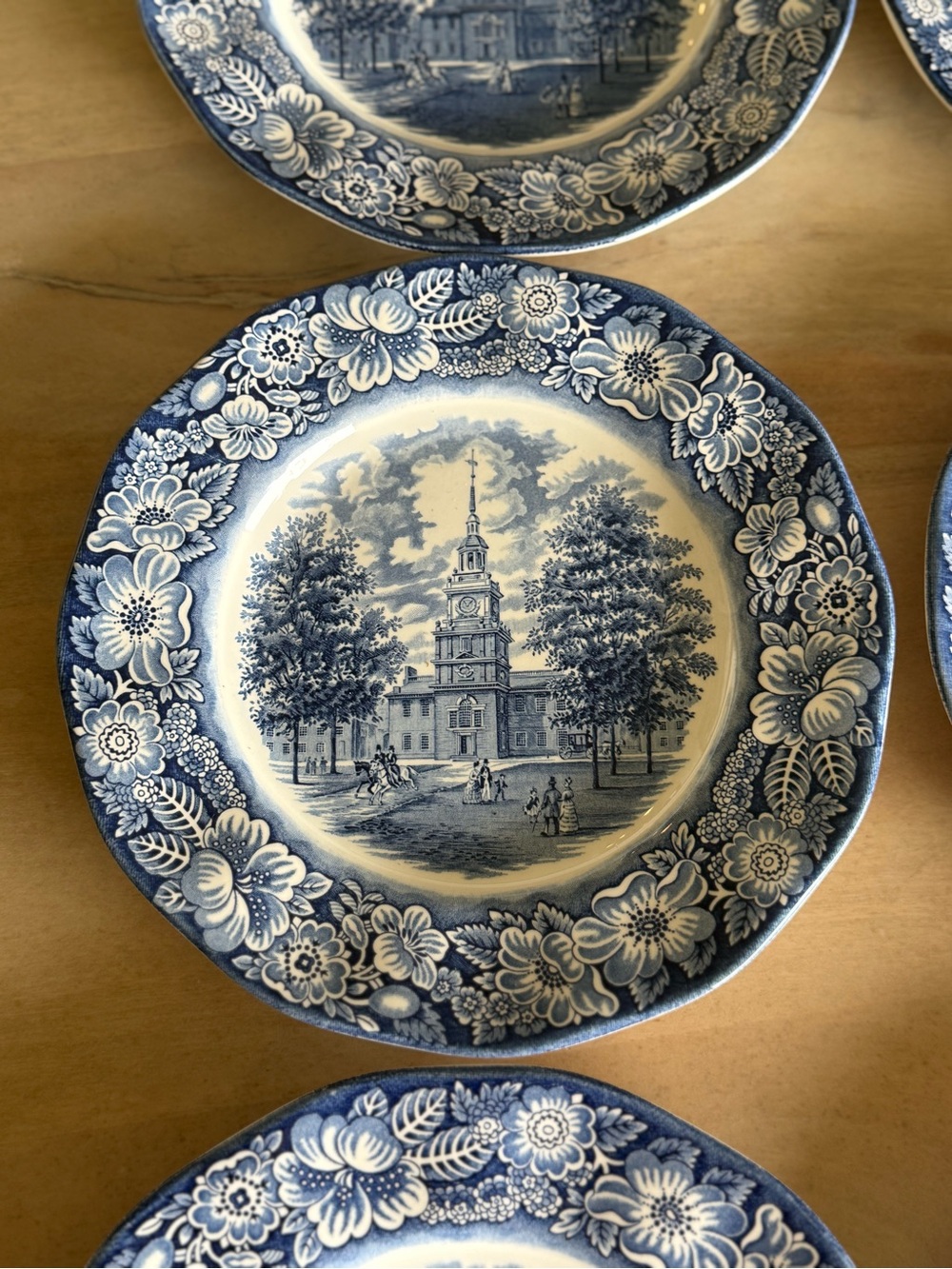 Gorgeous vintage set of 6 Liberty Blue Staffordshire Ironstone Dinner Plates - Picture 7 of 15